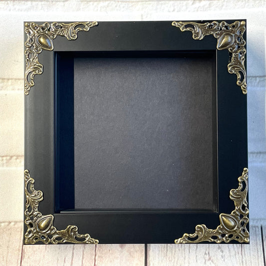 Black Deep Shadow Box Display Frame Ornate Baroque Style Corners 12.5cm x 12.5cm