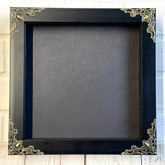 Black Deep Shadow Box Display Frame Ornate Baroque Style Corners 17.5cm x 17.5cm
