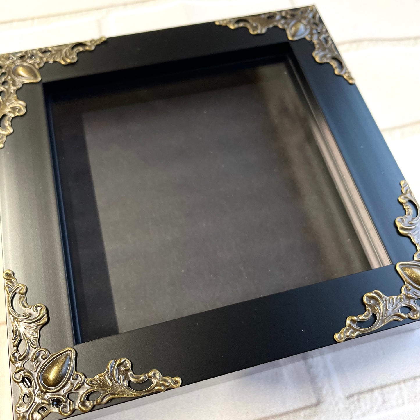 Black Deep Shadow Box Display Frame Ornate Baroque Style Corners 12.5cm x 12.5cm