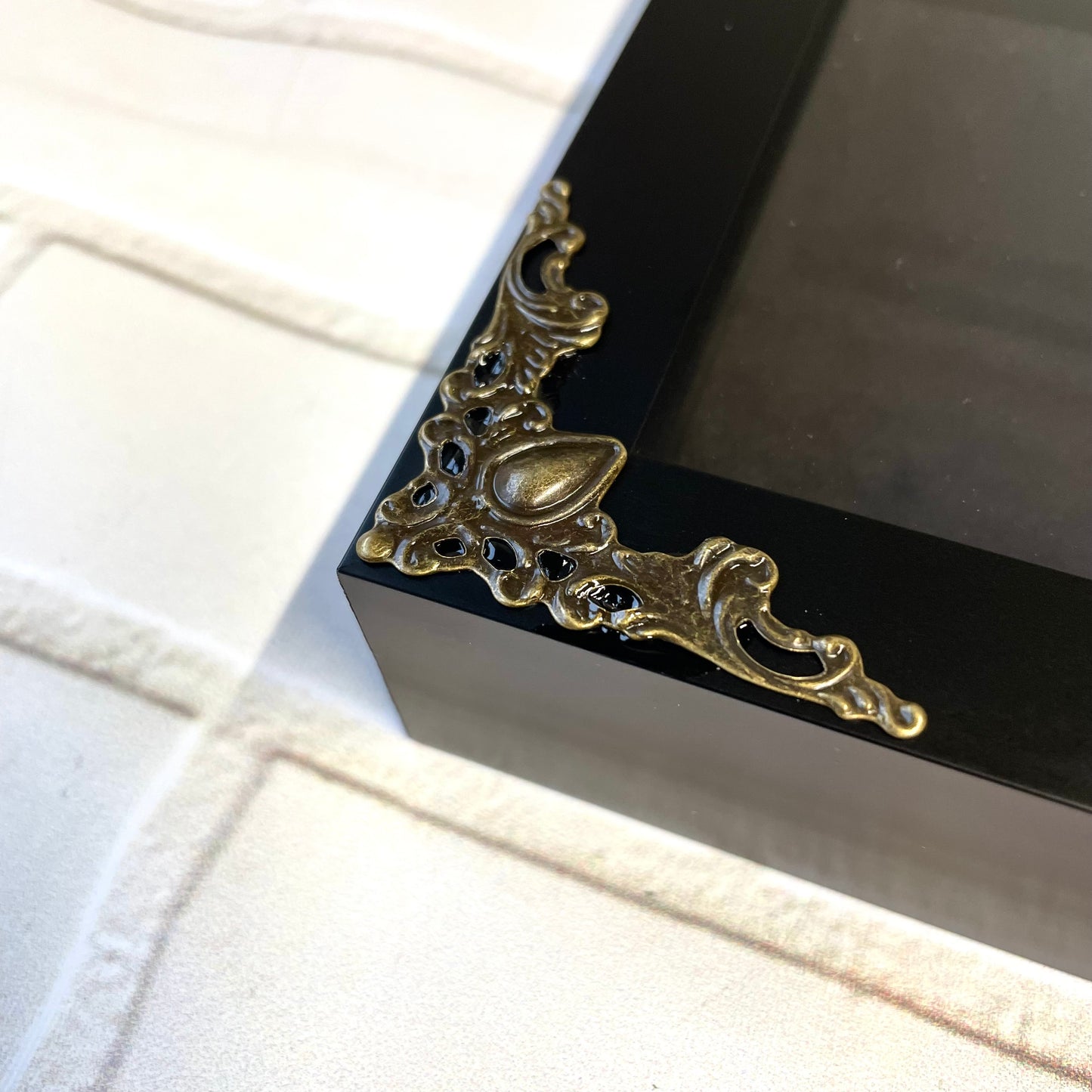 Black Deep Shadow Box Display Frame Ornate Baroque Style Corners 12.5cm x 12.5cm