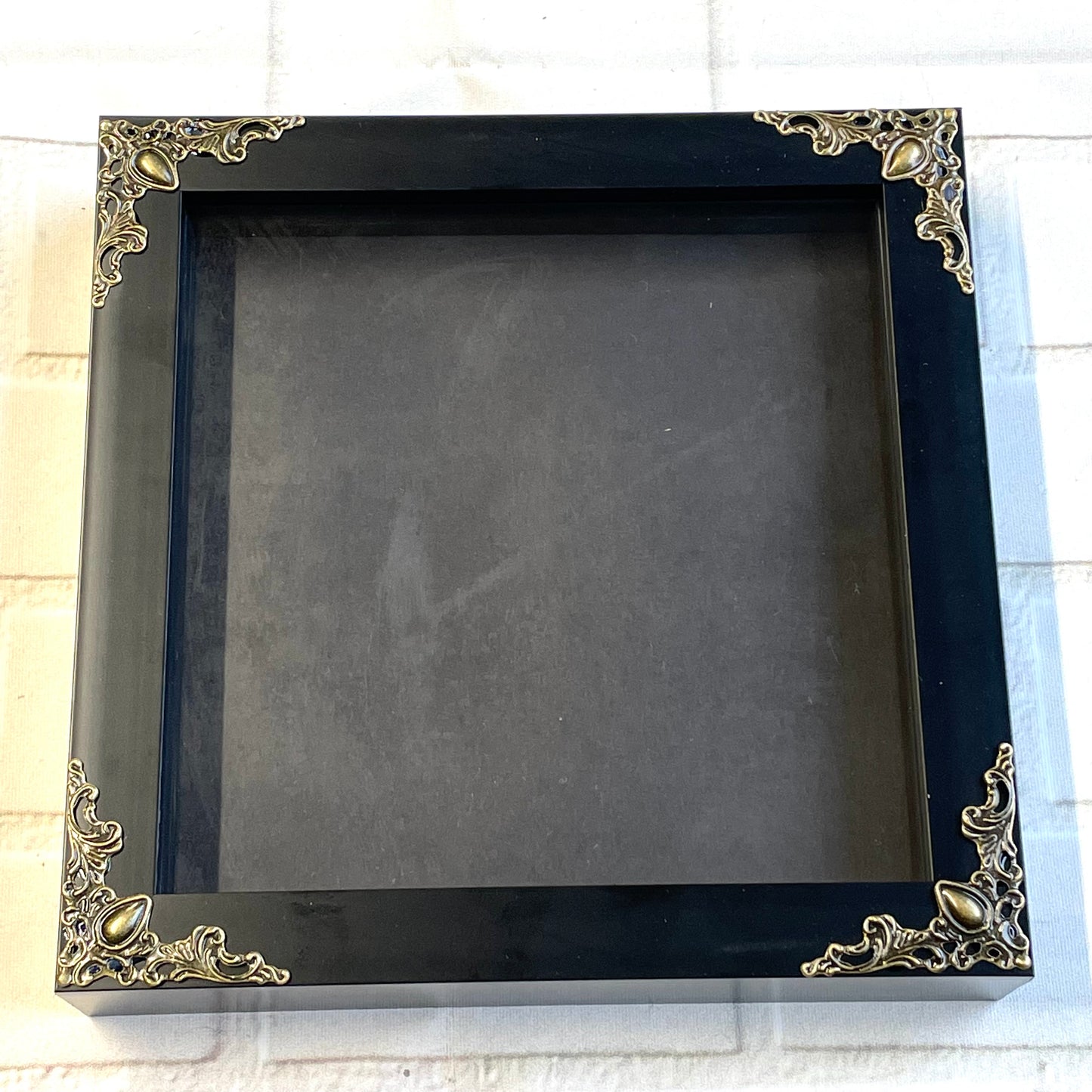 Black Deep Shadow Box Display Frame Ornate Baroque Style Corners 17.5cm x 17.5cm